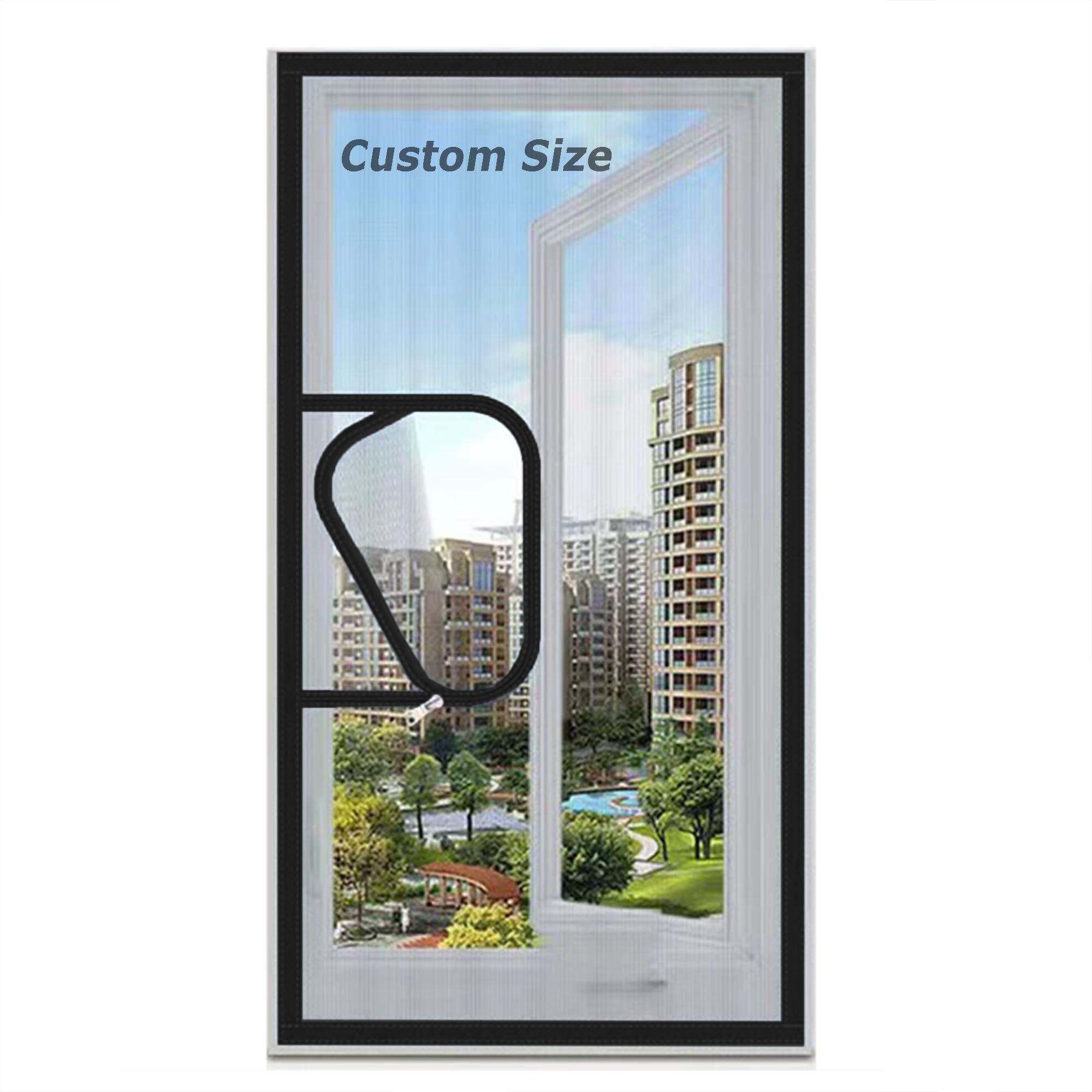 Duoleh Black Custom Size Pets Protection Guard Mesh Cat Window Mesh, Self-Adhesive Balcony Window Safety Screen With Zipper, Easy Installation Keep Flies/Bugs/Mosquitoes Out