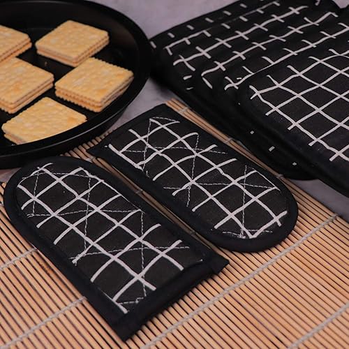 Miniatura 5 de Juego de 6 manoplas para ollas de cocina resistentes al calor, con 2 agarraderas para mango caliente para cocinar y hornear, con forro de algodón