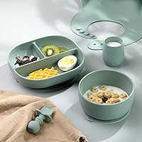 Vista 7 de SAMiGO Juego de tazón y cuchara de silicona para bebé con succión y tapa, esenciales de autoalimentación de primera etapa, cuenco de comida para más