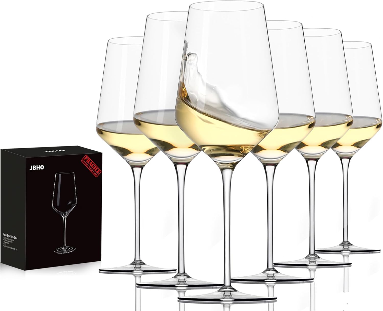 JBHO 17 oz Lead-Free Wine Glasses Set of 6, Hand Blown Durable Crystal Wine Glasses for Daily Use and Hosting Guests, Thin Rim for Serving Red and White Wine, Gift packing for any occasion