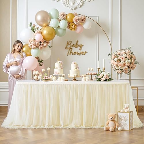 Miniatura 85 de Suppromo - Falda de mesa con tutú de calidad superior, con 3 capas de malla, plisada, de tul, para fiestas, bodas, baby shower, fiestas de Rosa