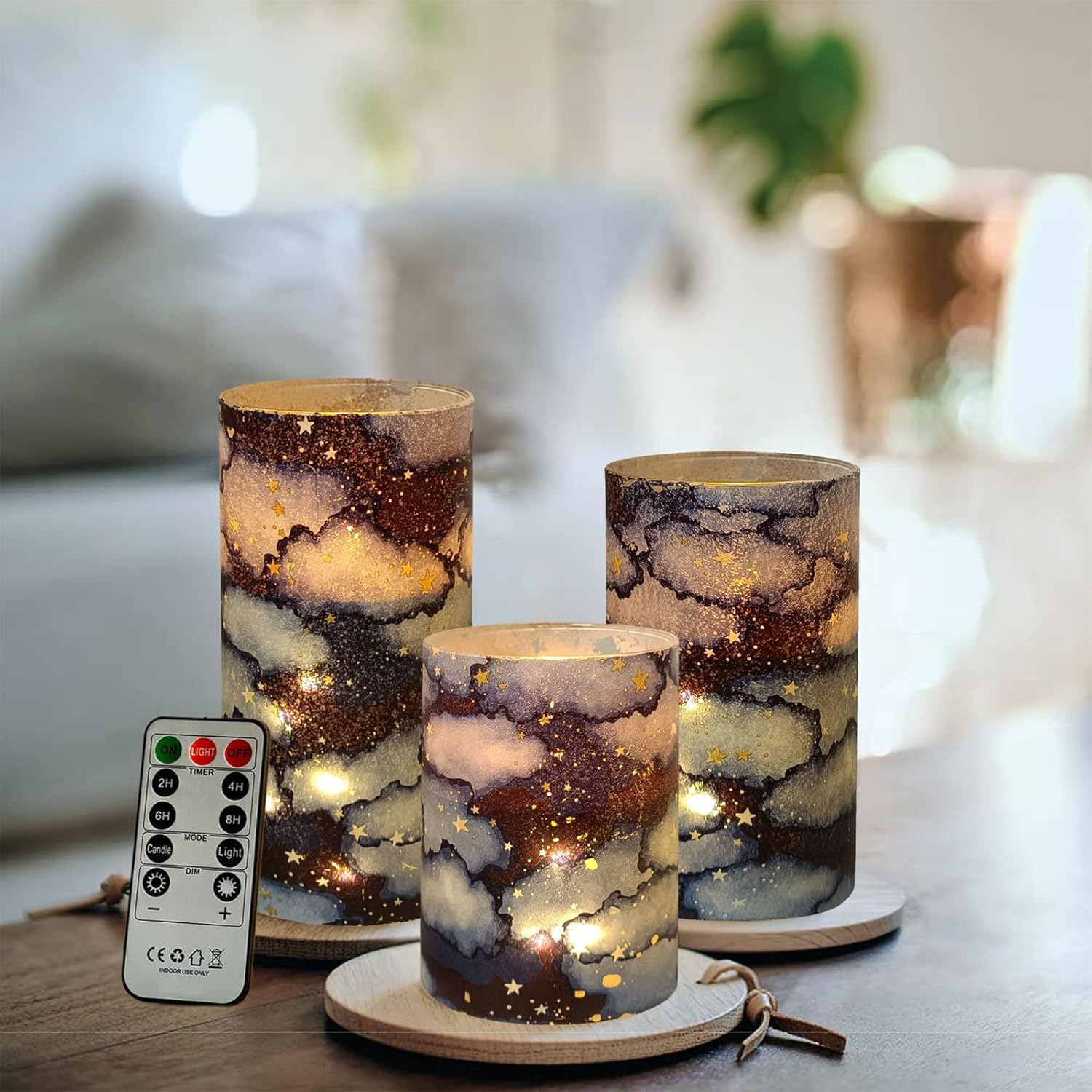 Flickering Flameless Candles, Recessed String Light LED Candles 3D Wick Acrylic Battery Operated LED Pillar Candles with Remote and Timer for Modern Simple Home Decor Set of 3