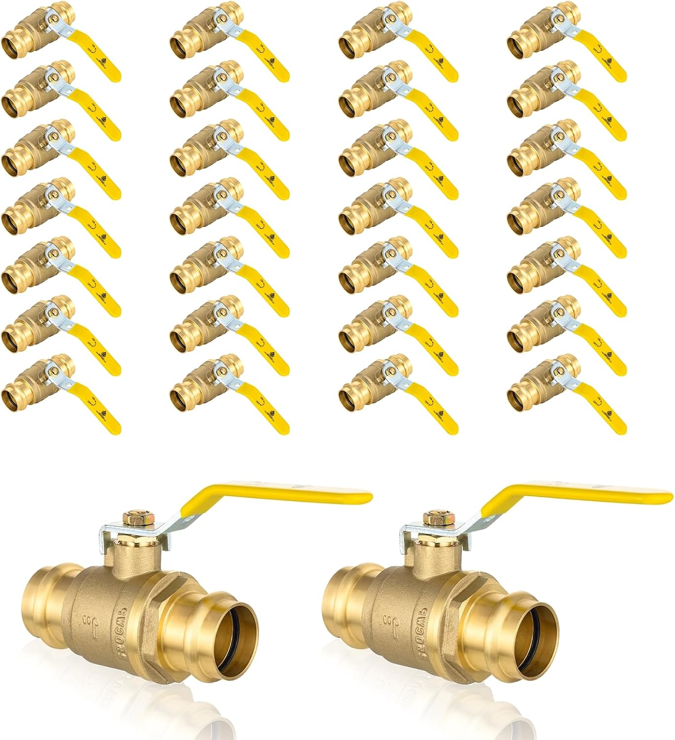 (Pack of 2) Seelink 1 Inch Copper Press Ball Valve with EPDM O-ring, Brass Shut Off Valve for Copper Tubing Connection, Yellow
