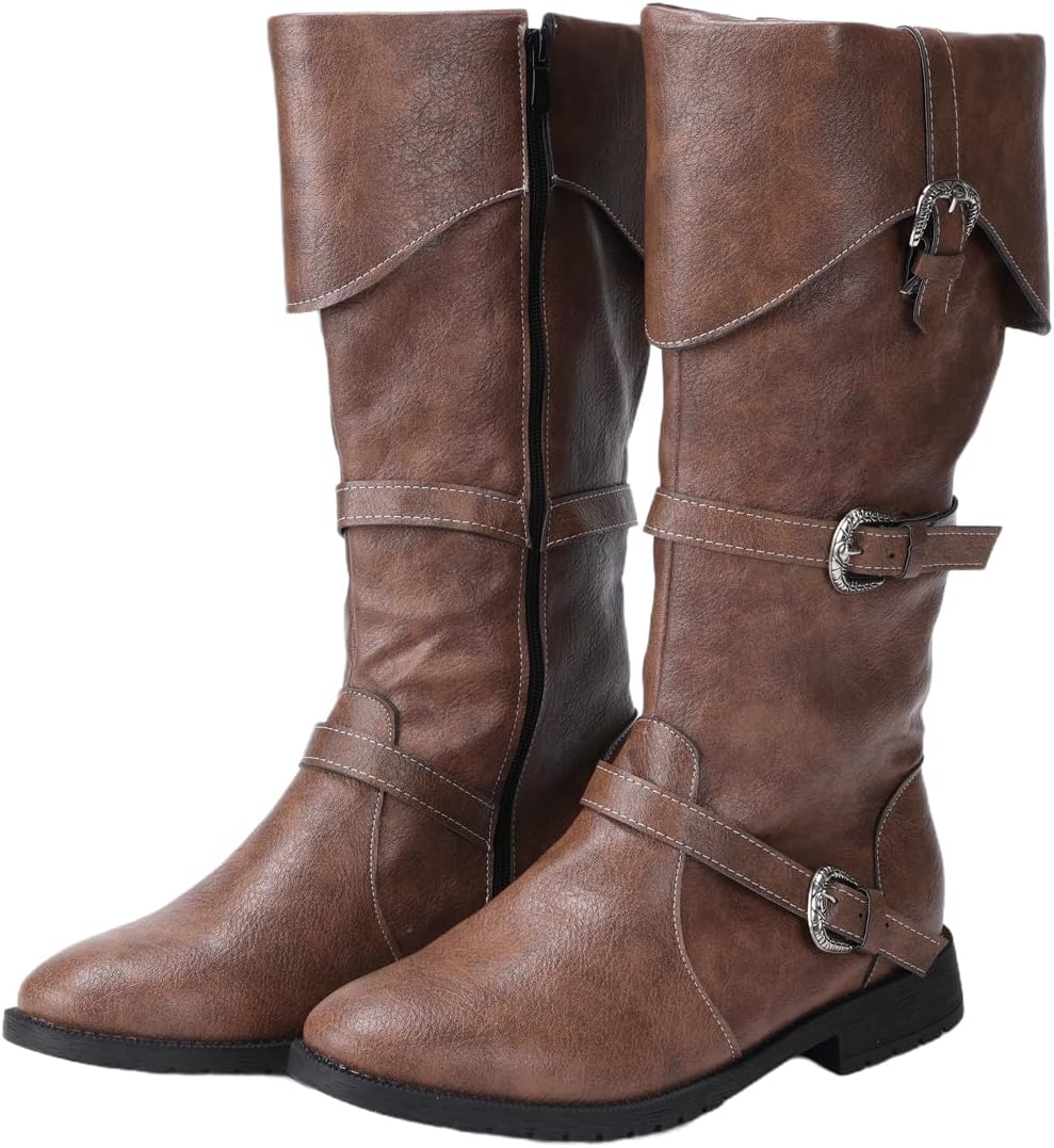Men Medieval Boots High Knee PU Viking Pirate Retro Costume Boots Cosplay Halloween Shoes