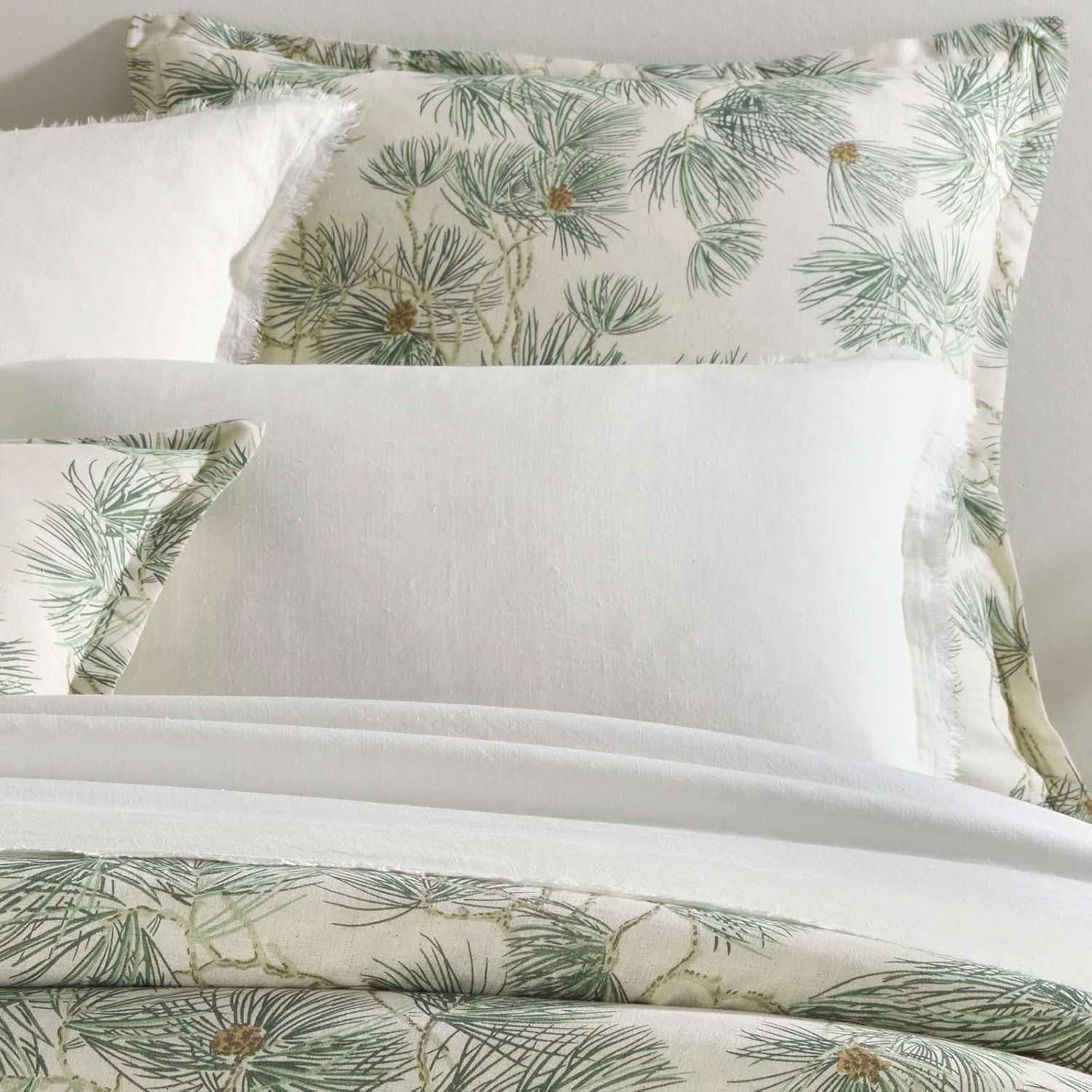 Pine Cone Hill Vintage Pine Boughs Natural Duvet Sham, Standard Size, Neutral/Green Floral Pattern