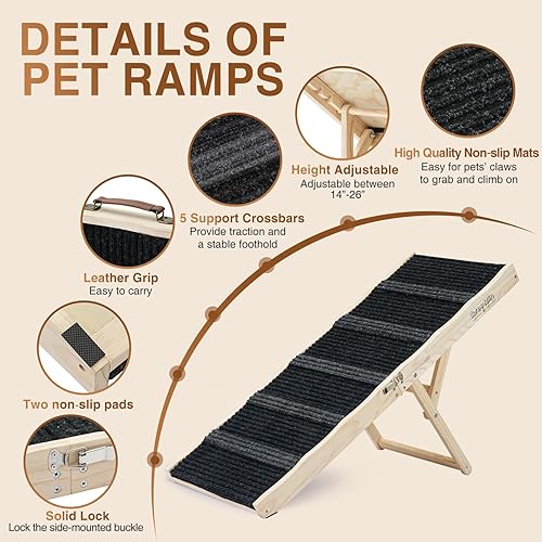 Miniatura 3 de Rampa ajustable para mascotas de 18 pulgadas de alto, solo para perros pequeños, rampa portátil plegable de madera para perros y gatos, perfecta