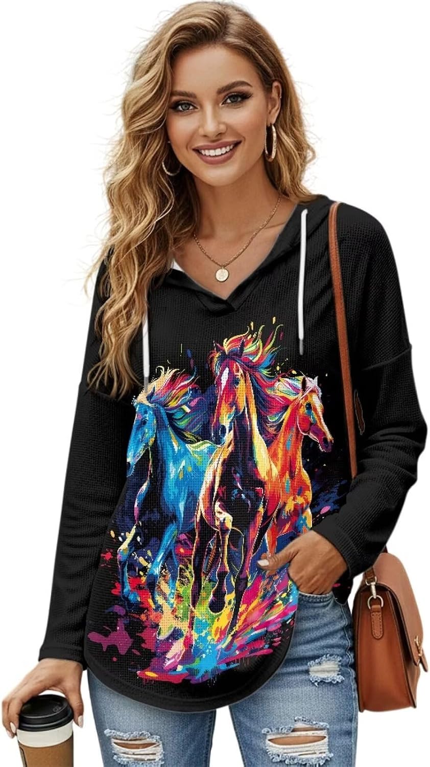 Hooded Tops for Women 2026 Long Sleeve Shirts for Loose Fit Imitation Waffle Pullover Oversized Sweatshirts S - 3XL