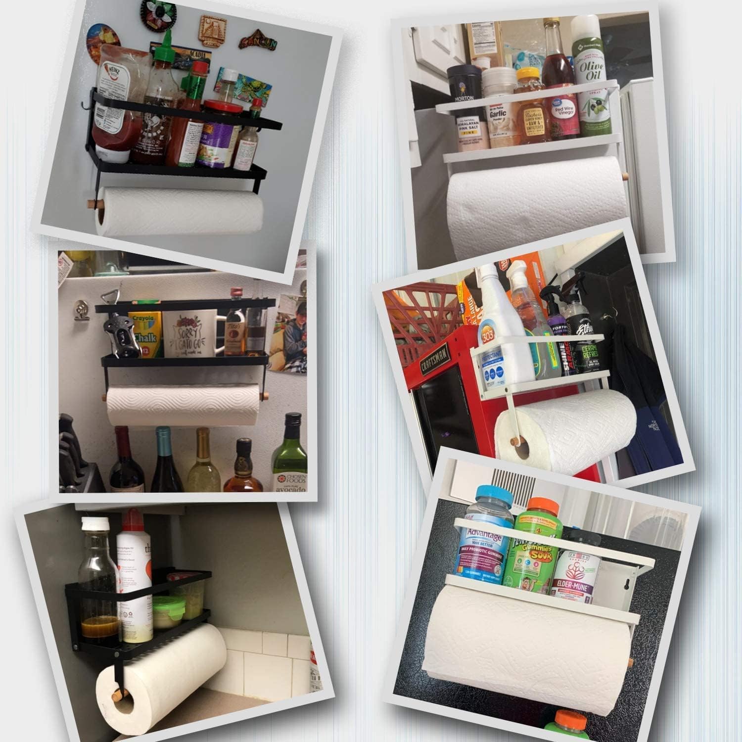 Thipoten Magnetic Spice Rack, 2-in-1 Foldable Strong Magnetic Shelf with Paper Towel Holder, Perfect Space Saver for Small Kitchen/Apartment, Easy to Install on the Side of Refrigerator(Black)