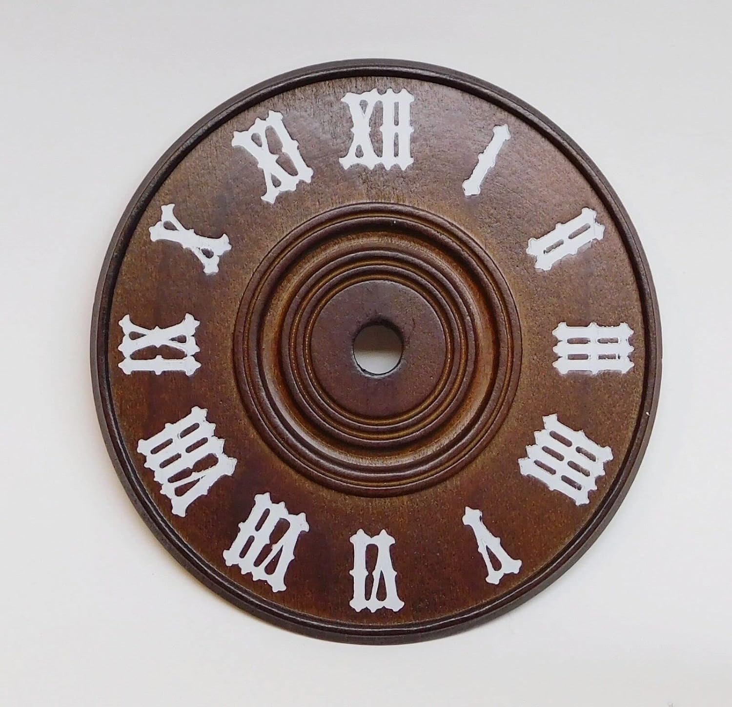 Replacement for Cuckoo Clock Dial 4 3/8" Diameter Brown Wood with White Numerals New 110 mm