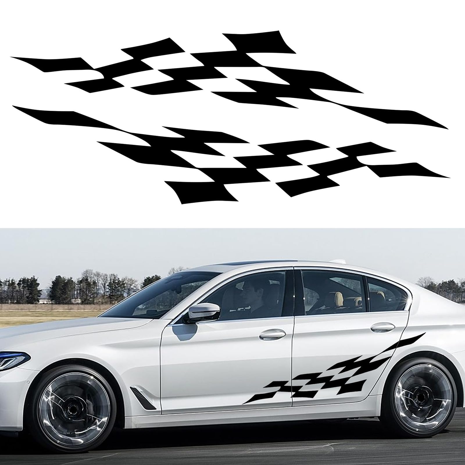 LUUXWPFZ Car Side Decals, for VW Polo MK6/Taigo/Seat Ibiza 6/Seat Arona KJ7 FR 2018-2024 2025 Auto Body Exterior Door Waist Line Styling Panels Checkered Flag Racing Stripe Graphics Stickers,A