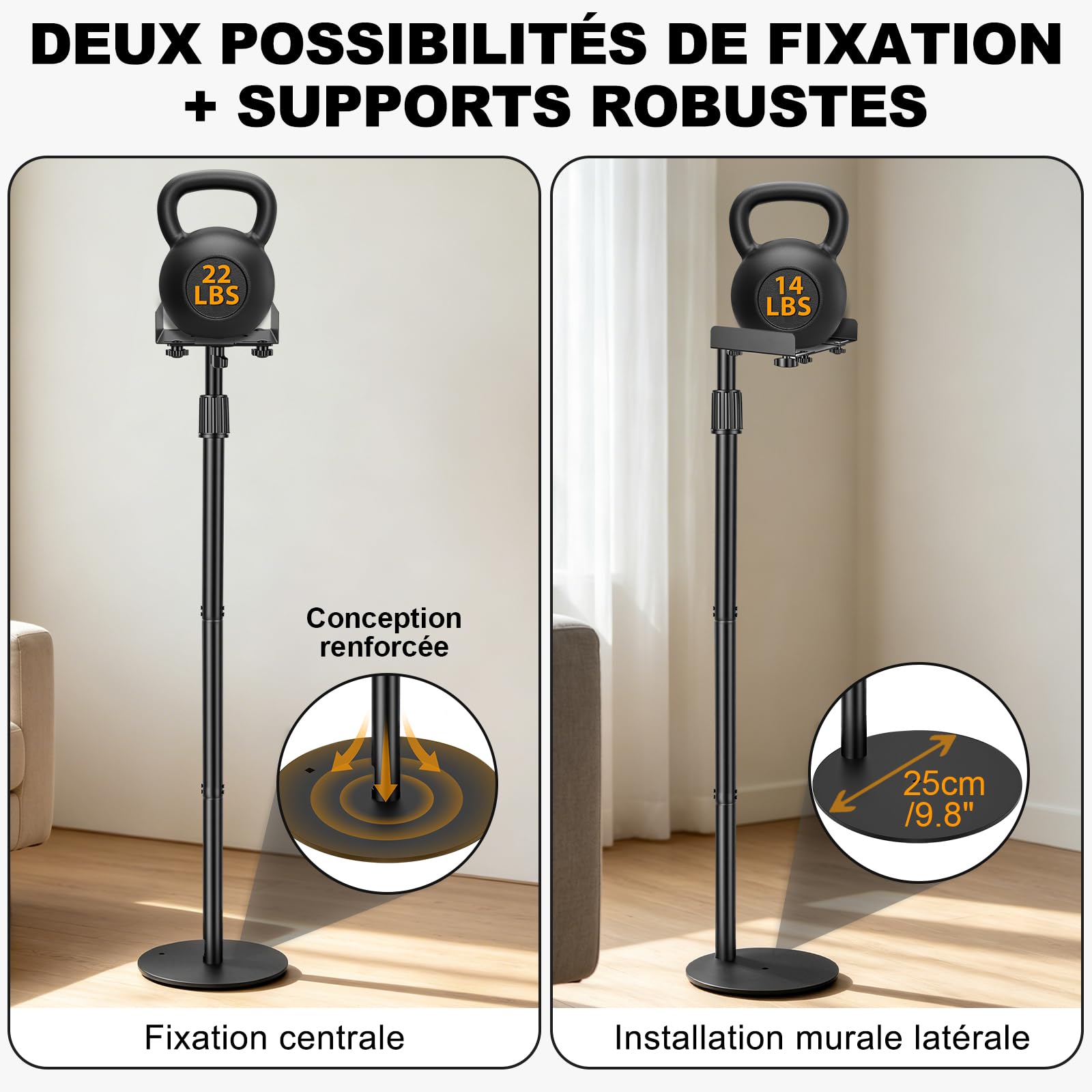 OUUTMEE Lot de 2 Support Enceinte Réglable en 3 Parties, Jusqu'à 10KG