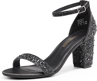 black rhinestone block heels