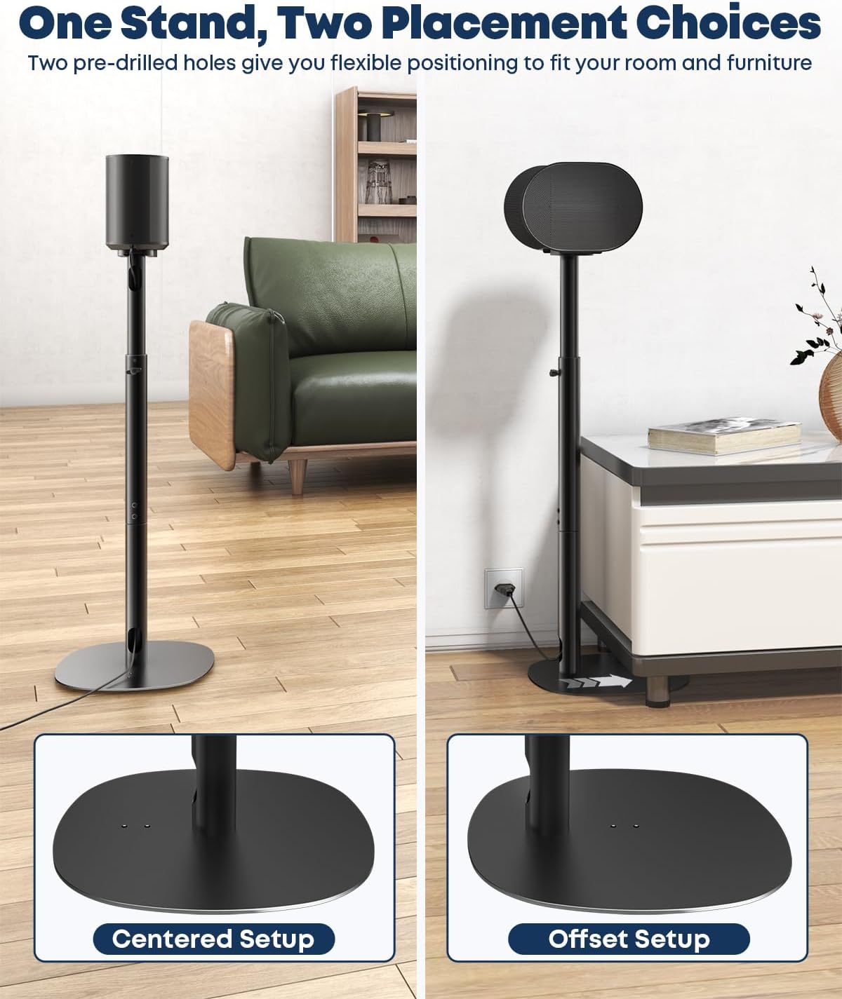 Speaker Stands Compatible with Sonos Era 100, Era 100 sl & Era 300-29.1''–39'' Height Adjustable Floor Stands, Two Base Mounting Options, Concealed Cable Management, 11 lbs Max Load, 2 Pack, Black
