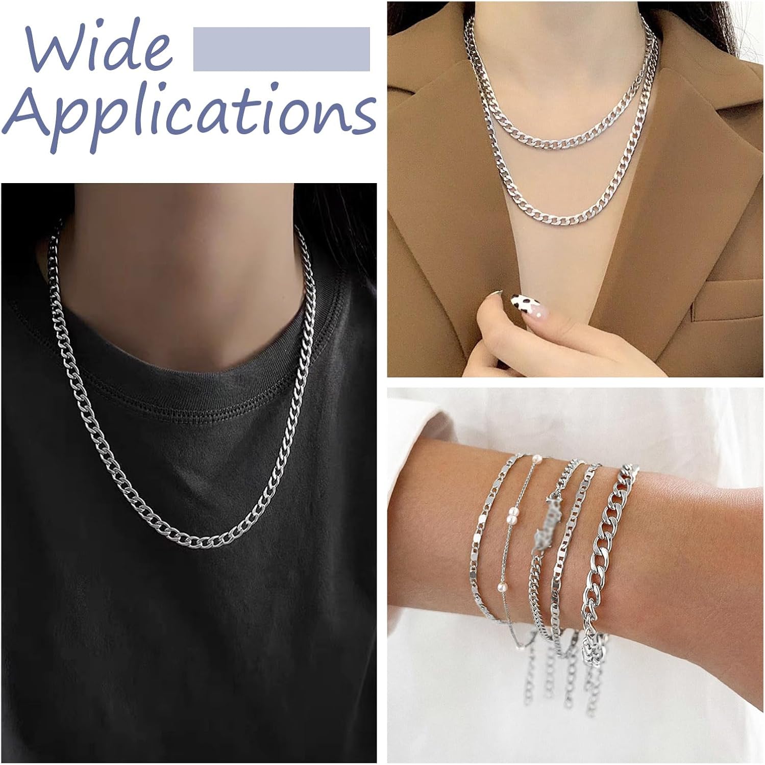 Beadthoven 16.4 Feet Aluminum Curb Chains 4mm Wide Silver Twisted Links Oval Cross Curb Chains Unwelded Metal Craft Chain Link Spool for Jewelry Making Bracelet DIY Necklace Chains Findings - Image 3