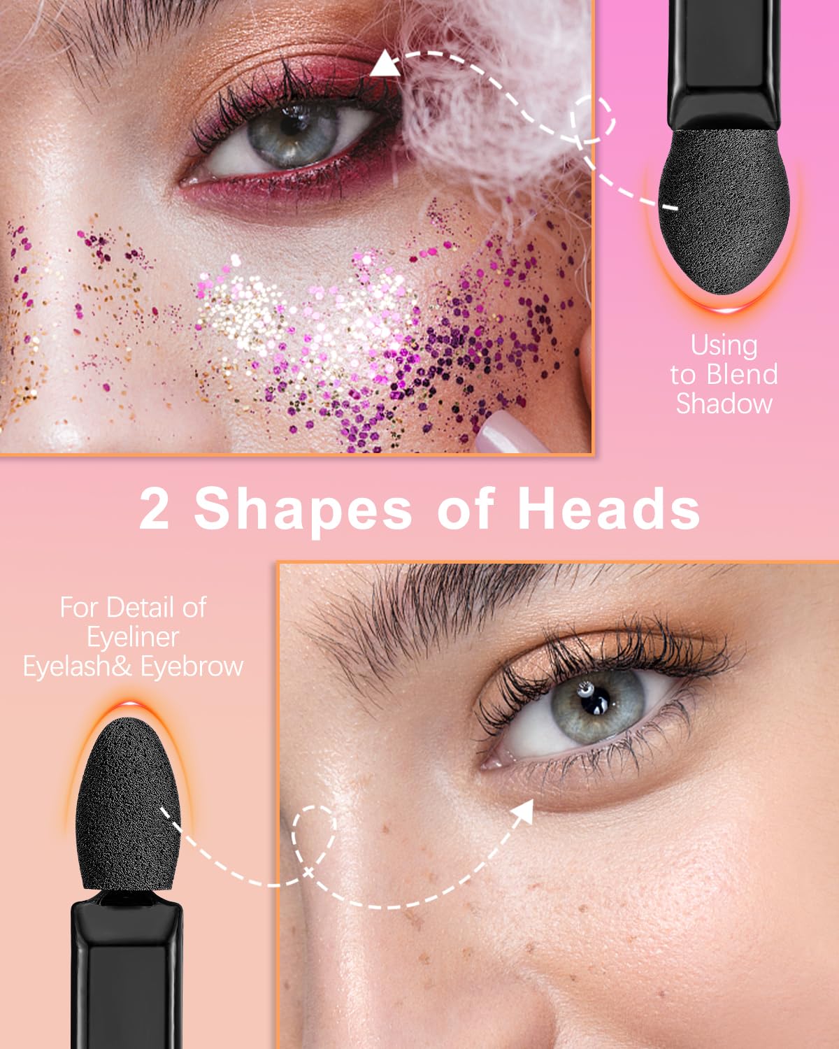 MORGLES 50 PCS Double Ended Eyeshadow Applicators Sticks with Organizer, Disposable Makeup Applicators, Sponge Tip Eye Shadow Brush Bulk.