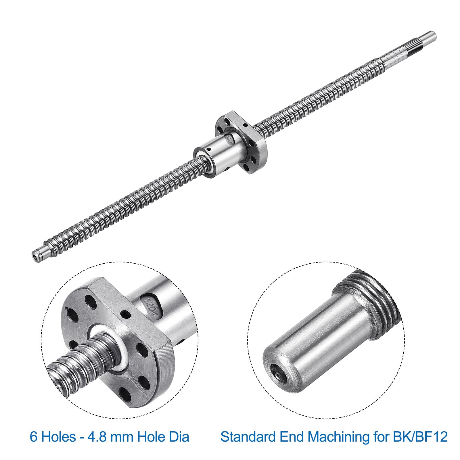 QUARKZMAN BallScrew SFU1204 (Durchmesser 12mm, Steigung 4mm, Länge 350mm) mit Kugelgewindemutter Anti-Backlash Kugelgewindespindel-Kit Standard-Endbearbeitung für BK/BF12 CNC-Maschinenteile