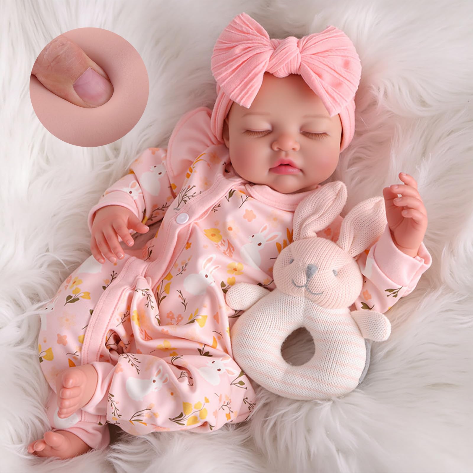 BABESIDE Reborn Baby Dolls Girl, 17 Inch Realistic Doll with Accessories | Hand-Painted Real Life Baby Dolls, Poseable Soft Cloth Body, Bottle and Care Accessories, Pretend Play, Gift for Kids Age 3+ Baby Pink