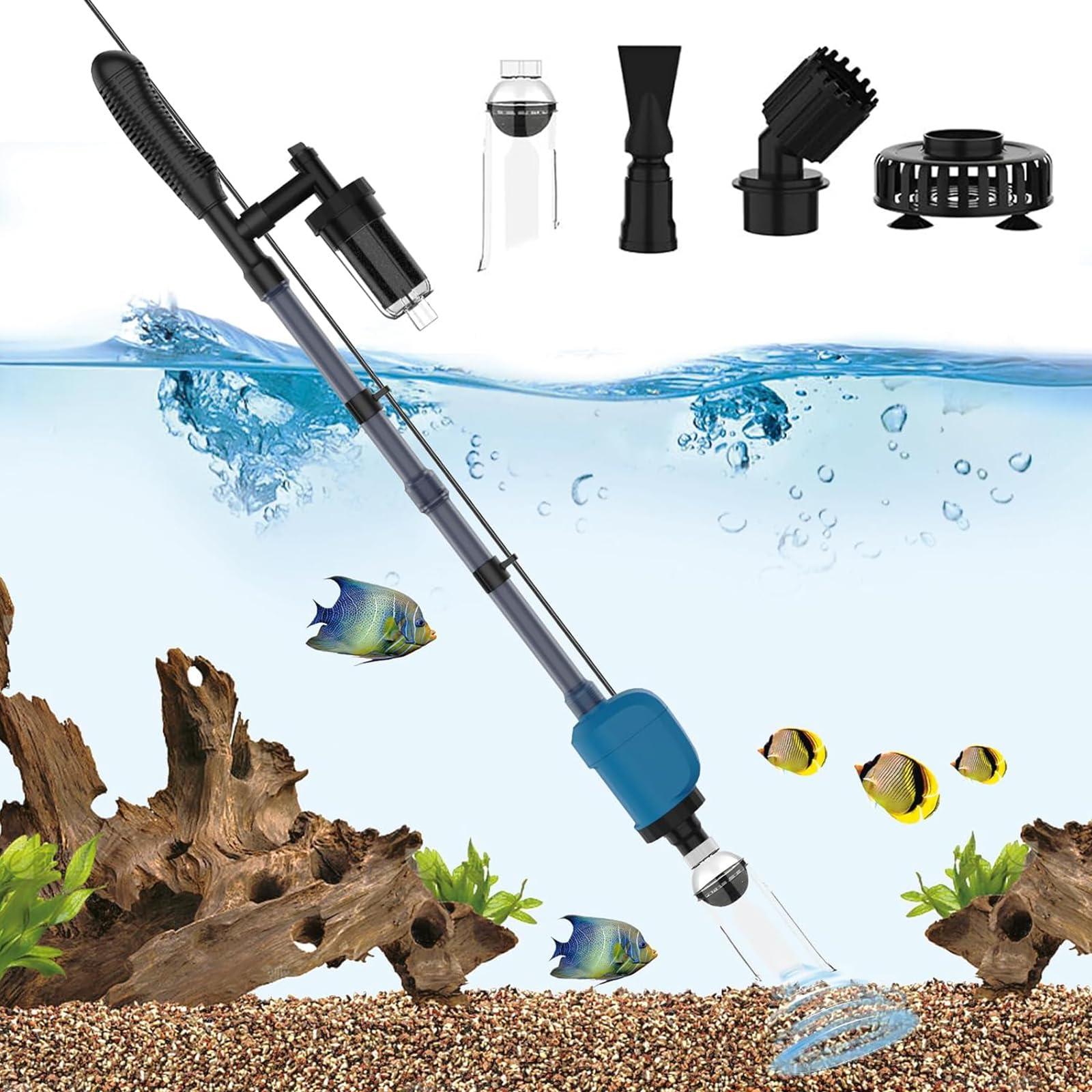 Aspirateur Électrique pour Aquarium Nettoyeur De Sable 6 en 1 Kit De Nettoyage De Gravier D'aquarium 32W avec Débit d'eau Réglable pour Changement d'eau, Nettoyage du Sable