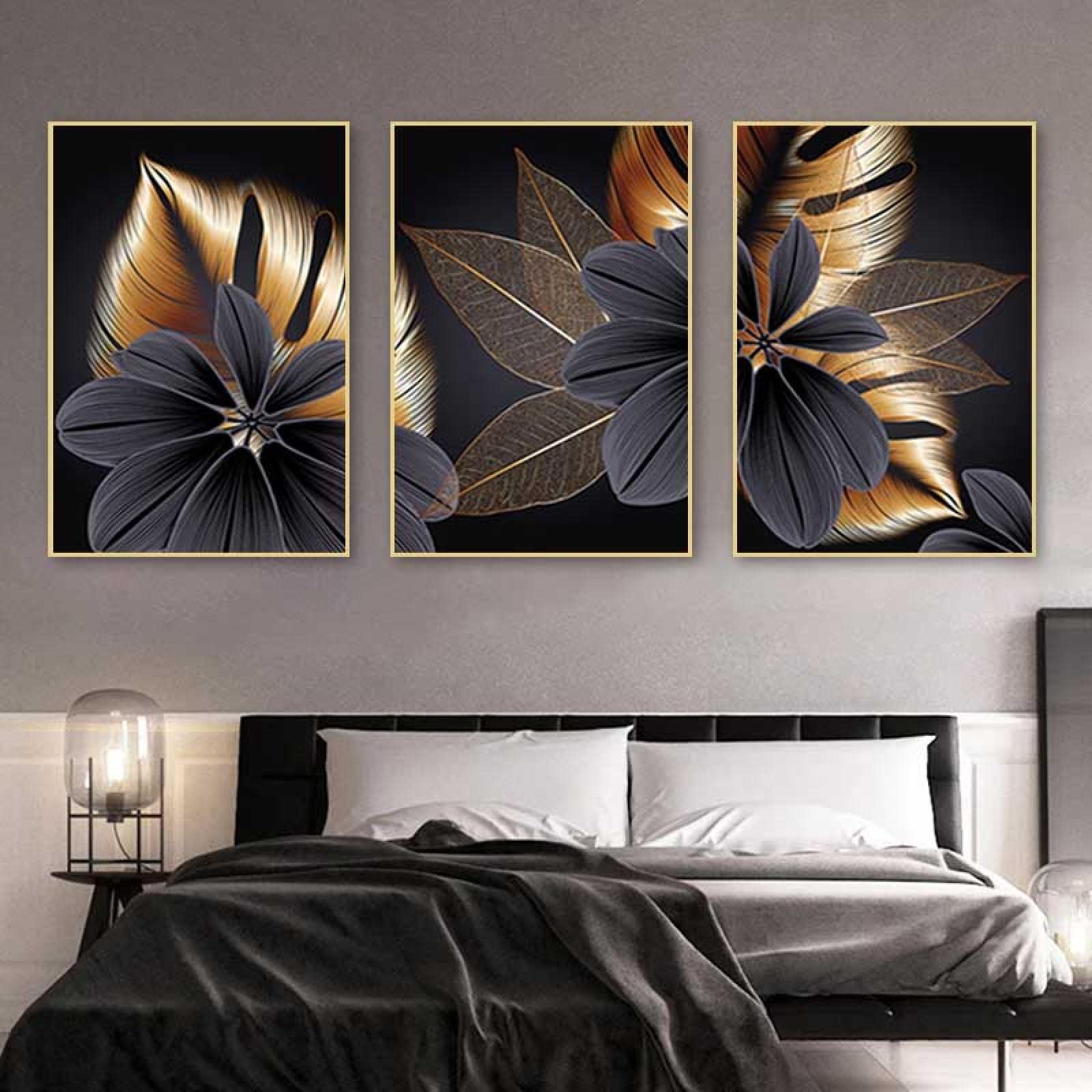 Peinture sur toile plante feuille fleurs abstraites triptyque - 8