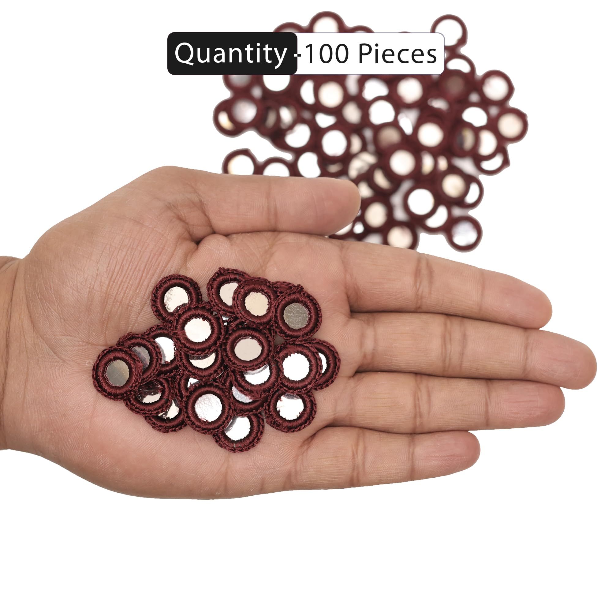 Embroiderymaterial Maroon Mirror Work Embroidery Rings 20MM β Sewing Mirror Embellishments for Blouse, Saree, Lehenga, Dress Decoration & DIY Crafts (Maroon, 100 Pieces, 20MM) 4