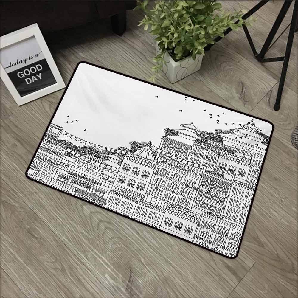 Paillasson personnalisable Bleu marine Motif poissons mignons nageant dans un cercle Facile à nettoyer Bleu marine et blanc W24"xL35" Color03