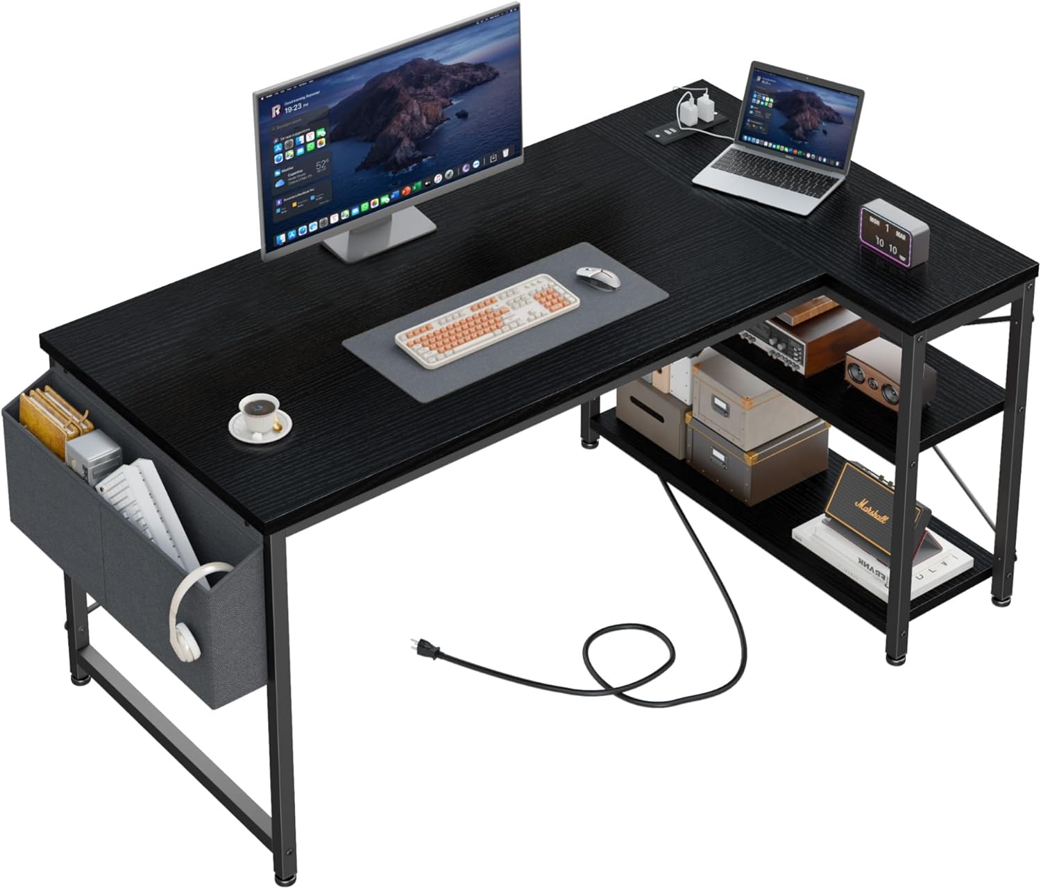 EnHomee L Shaped Desk with Power Outlets, 40" Computer Desk