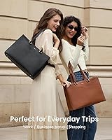 Vista 2 de LOVEVOOK Bolsa de mano para computadora portátil para mujer, bolsas de trabajo de cuero de 15.6 pulgadas con soporte grande para tazas para Negro