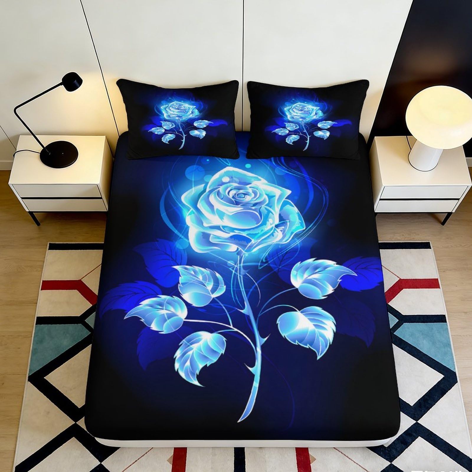 3D Printed Elephant Fitted Sheet Microfiber Bedroom Bedding Deep Pocket Non-Slip Full Wrap Elephant Mattress Fitted Cover Washable 160x200x25cm