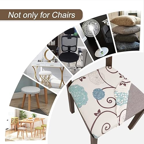 Miniatura 4 de SearchI Juego de 4 fundas de asiento para sillas de comedor, fundas de asiento elásticas con estampado, extraíbles y lavables, fundas de cojín para