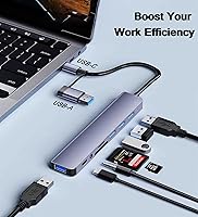 Vista 2 de Hub USB C Hub USB 3.0 con lector de tarjetas SD/TF, conector auxiliar de auriculares de 0.138 in, divisor USB 8 en 1 para MacBook Pro Air, XPS