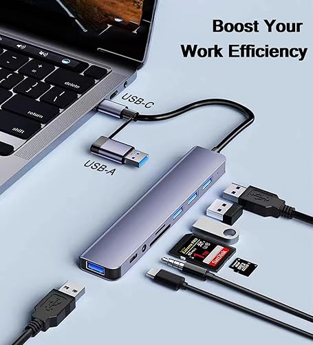 Miniatura 2 de Hub USB C Hub USB 3.0 con lector de tarjetas SDTF, conector auxiliar de auriculares de 0.138 in, divisor USB 8 en 1 para MacBook Pro Air, XPS,