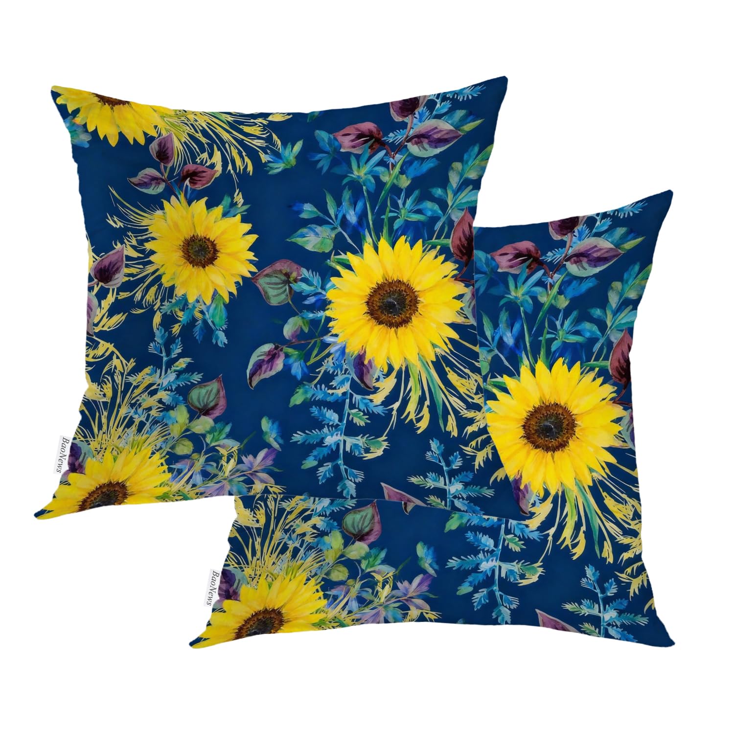 BaoNews Yellow Luxury Floral、Flowers Throw Pillow Covers,Dark Blue Retro Daisy Cushion Cover Digital Blended Hidden Zipperl Decorative Pillowcases for