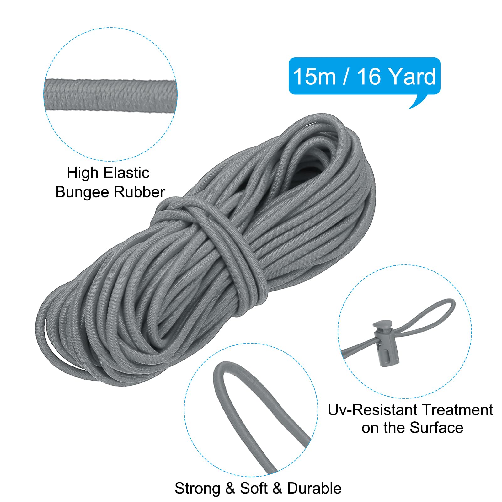 PATIKIL 16 Yard Elastic Bungee Cord & 10pcs Single Hole Cord Lock & 10pcs Double Hole Spring Toggle Stopper for Paracord Drawstring Shoelace Clothing Backpack Bags - Image 2