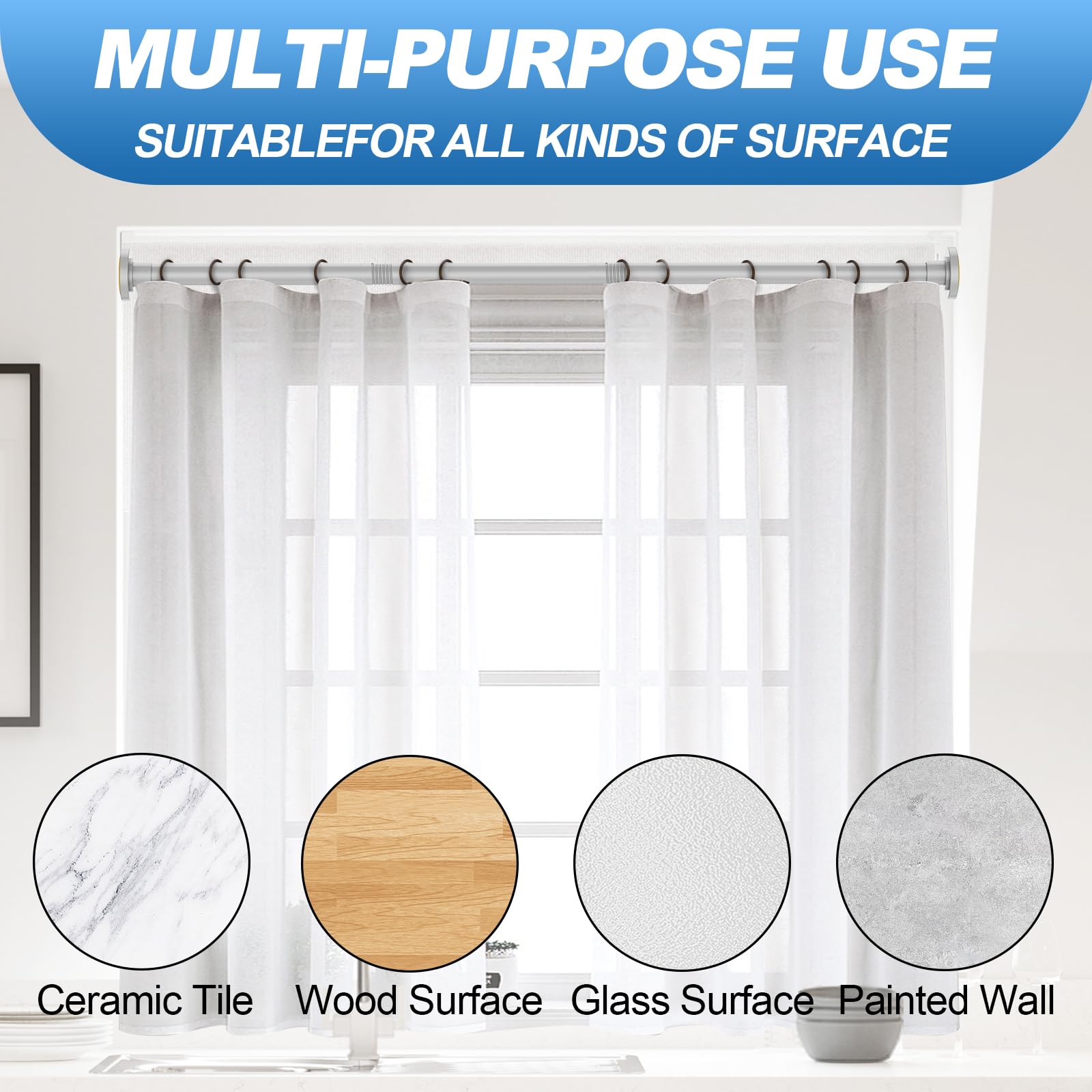 CorkLatta Shower Curtain Rod 31-56 Inch,1 Inch Diameter Adjustable Matte Silver Spring tension Stainless Steel Telescoping Rod,Easy Install,No Rust