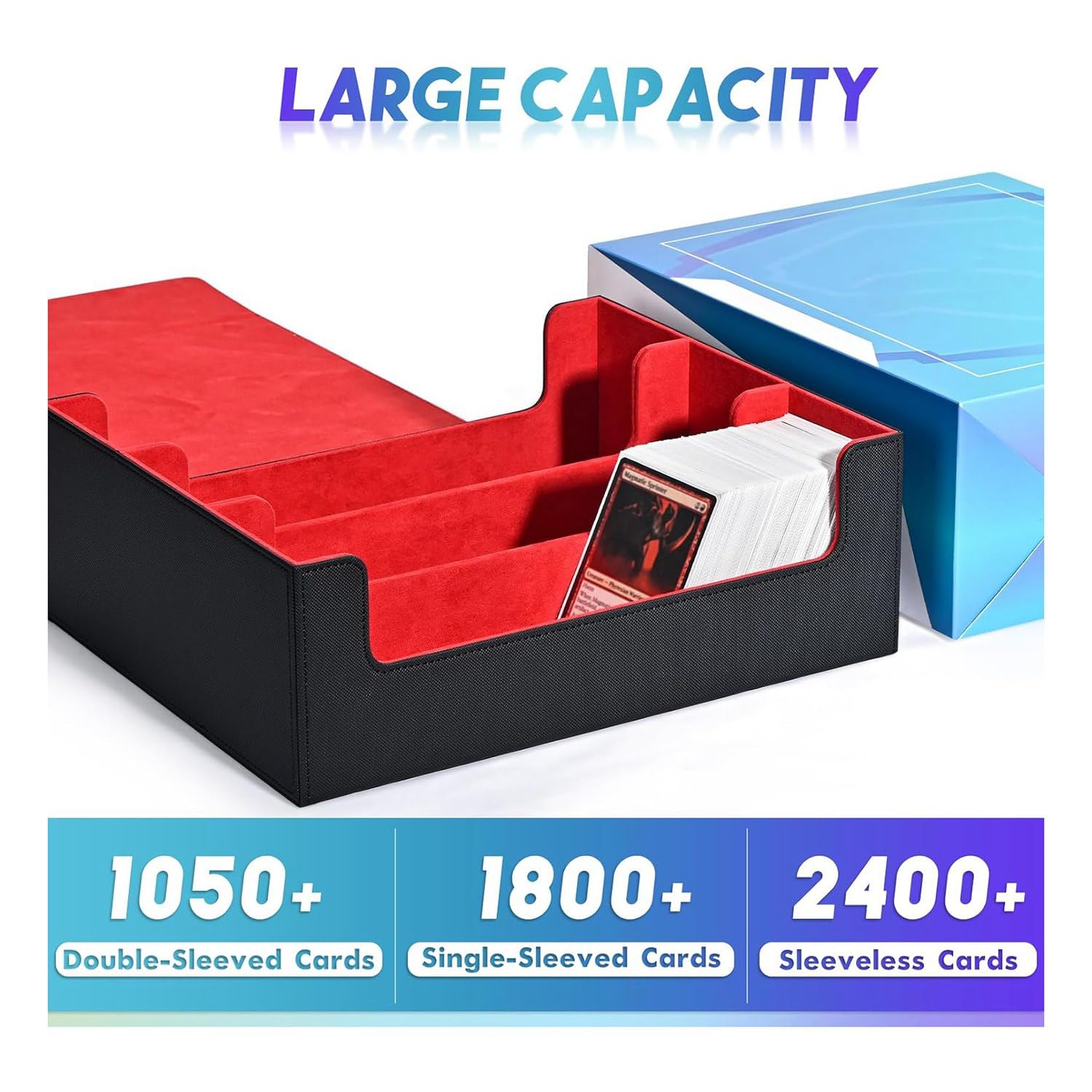 Scatola Porta Carte per Carte Collezionabili, Porta Carte con Chiusura Magnetica per Mazzo con Caricamento Laterale Superiore Scatola per Carte da Gioco Nero+Rosso Resistente