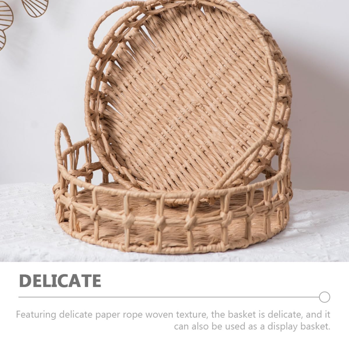 Toyvian Cesta de Almacenamiento Tejida Mano Grande para Cocina y Salón Cesta Redonda Decorativa para Pan Frutas y Verduras Resistente y Segura Diseño Rústico Natural