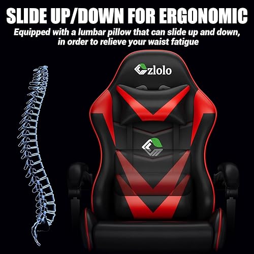 Miniatura 6 de Silla de juegos con reposapiés, estilo carreras, soporte lumbar, masajeador, silla de videojuegos con patas de metal, silla reclinable de respaldo