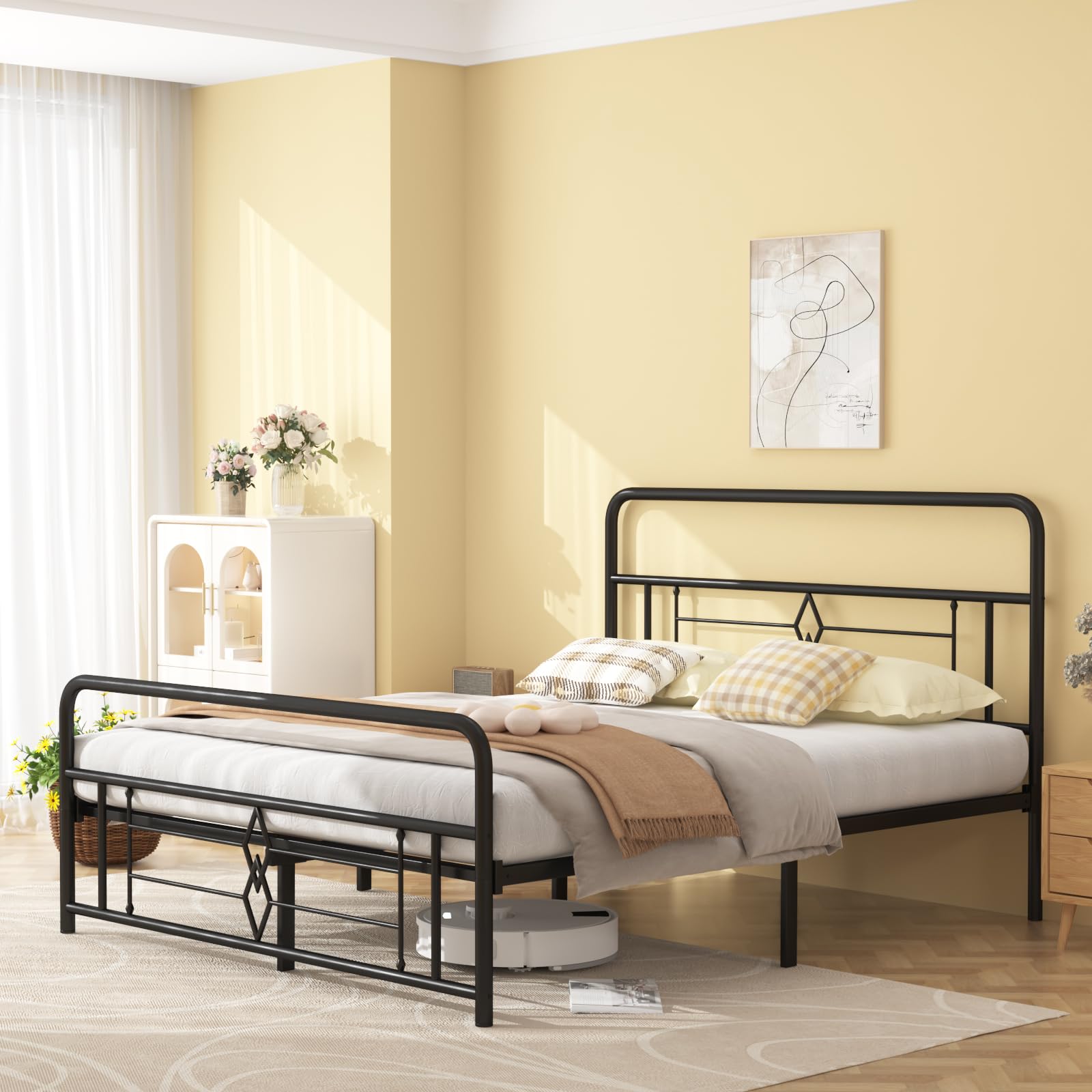 yoyomax Classic 12.5'' Full Metal Platform Bed Frame with Headboard & Footboard, Sturdy Steel Slats Support, Under-Bed Storage, Easy Assembly, No Need for Box Spring, Black Finish