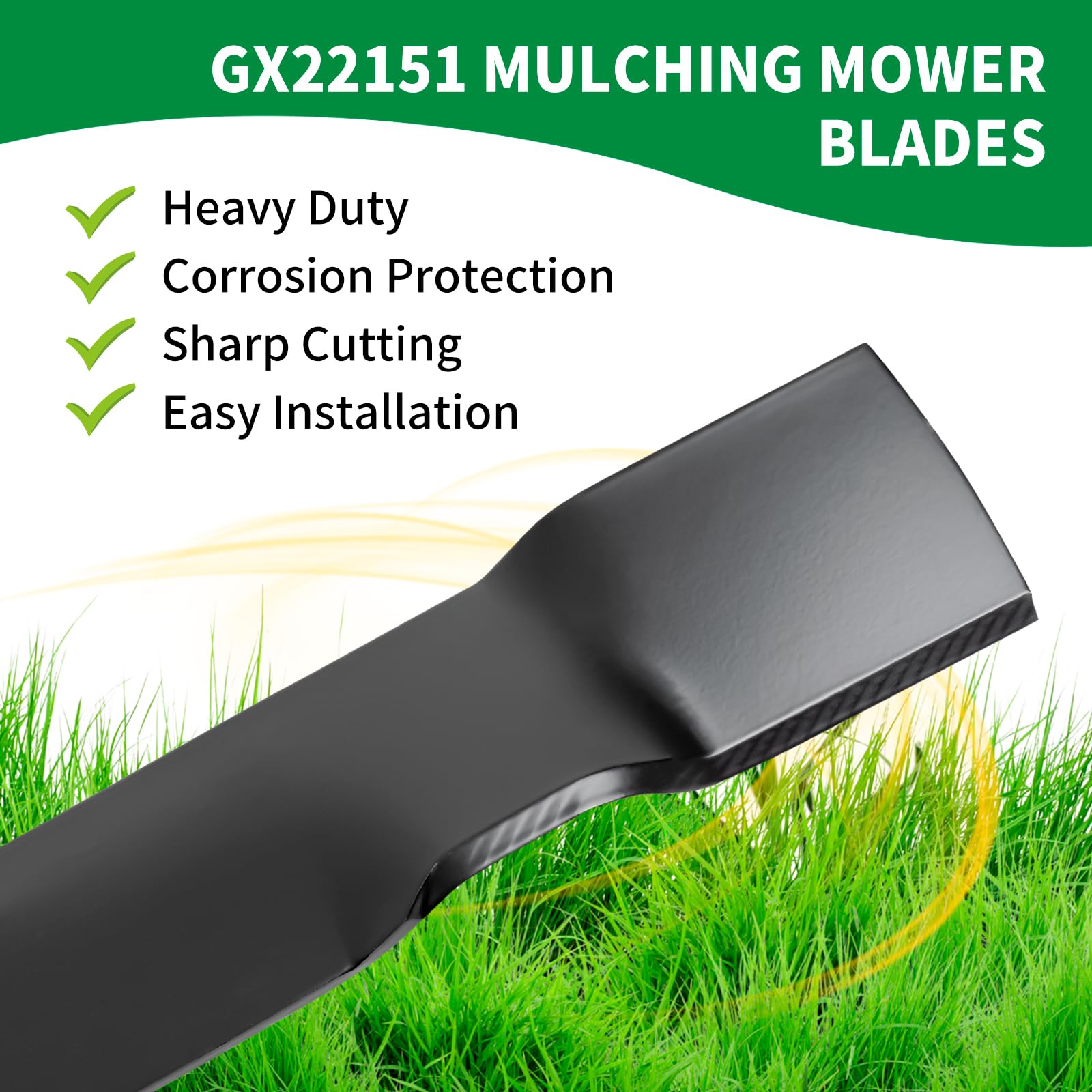 GX22151 - Cuchilla de cortacésped compatible con tractor de cubierta John Dee re de 42 pulgadas, hoja de mantillo GY20850 para cortacésped 102 115 125 135 D130 D100 D105, reemplaza AM137328