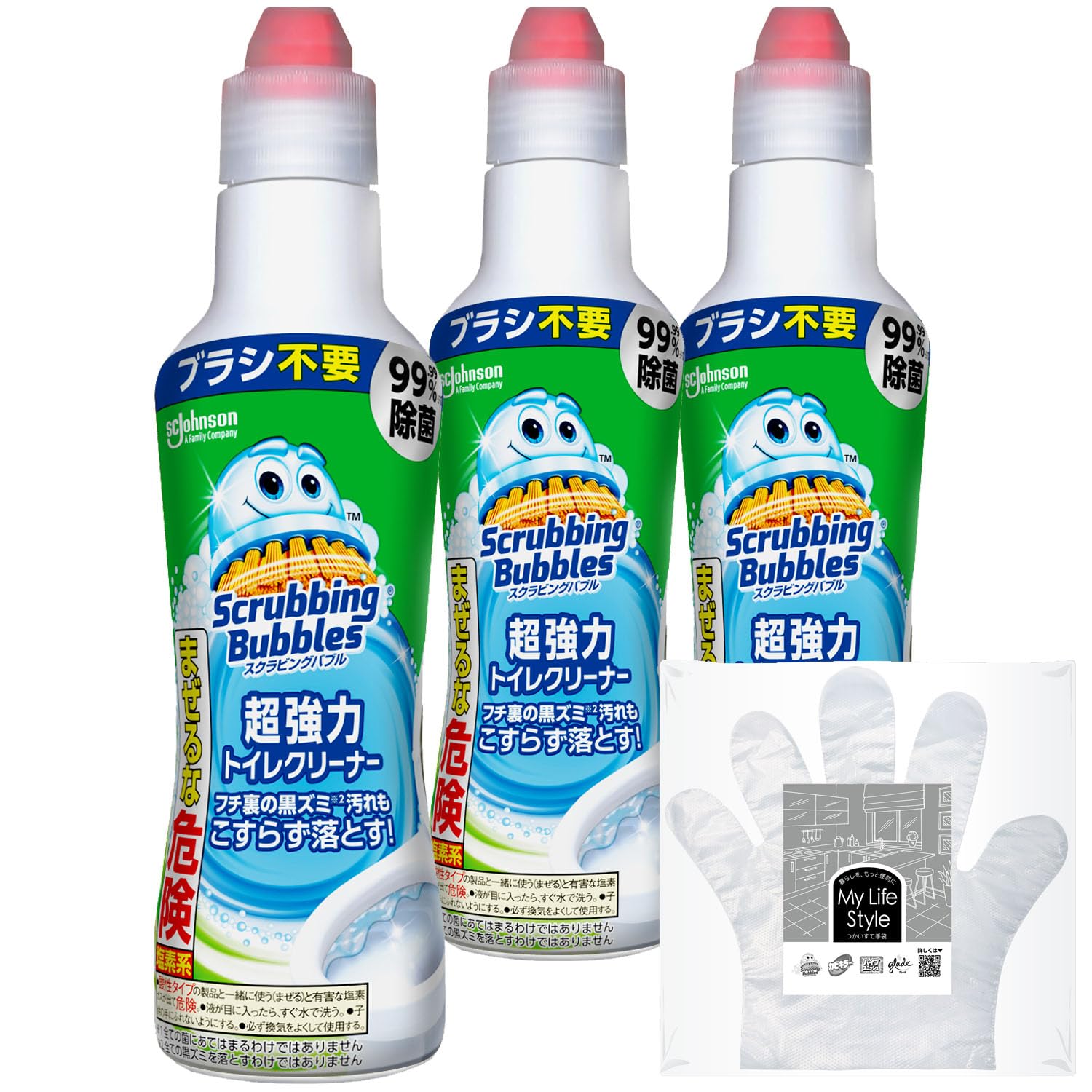 【タイムセール】【574円（定期便502円）】 ジョンソン スクラビングバブル 超強力トイレクリーナー 洗剤 400g×3本 お掃除用手袋つき