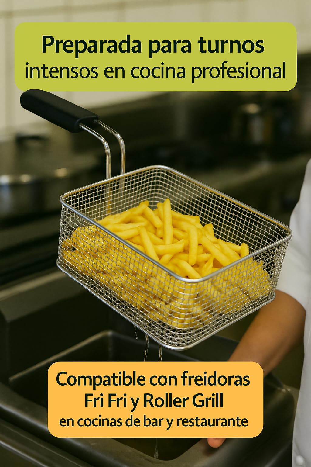 CubetasGastronorm ® Cesta Freidora 220x255x100mm Hierro Cromado Mango Termoaislante Recambio Profesional Compatible Con Fri Fri Roller Grill Cocinas Gas Y Electrica Hosteleria Taller Hogar Diario