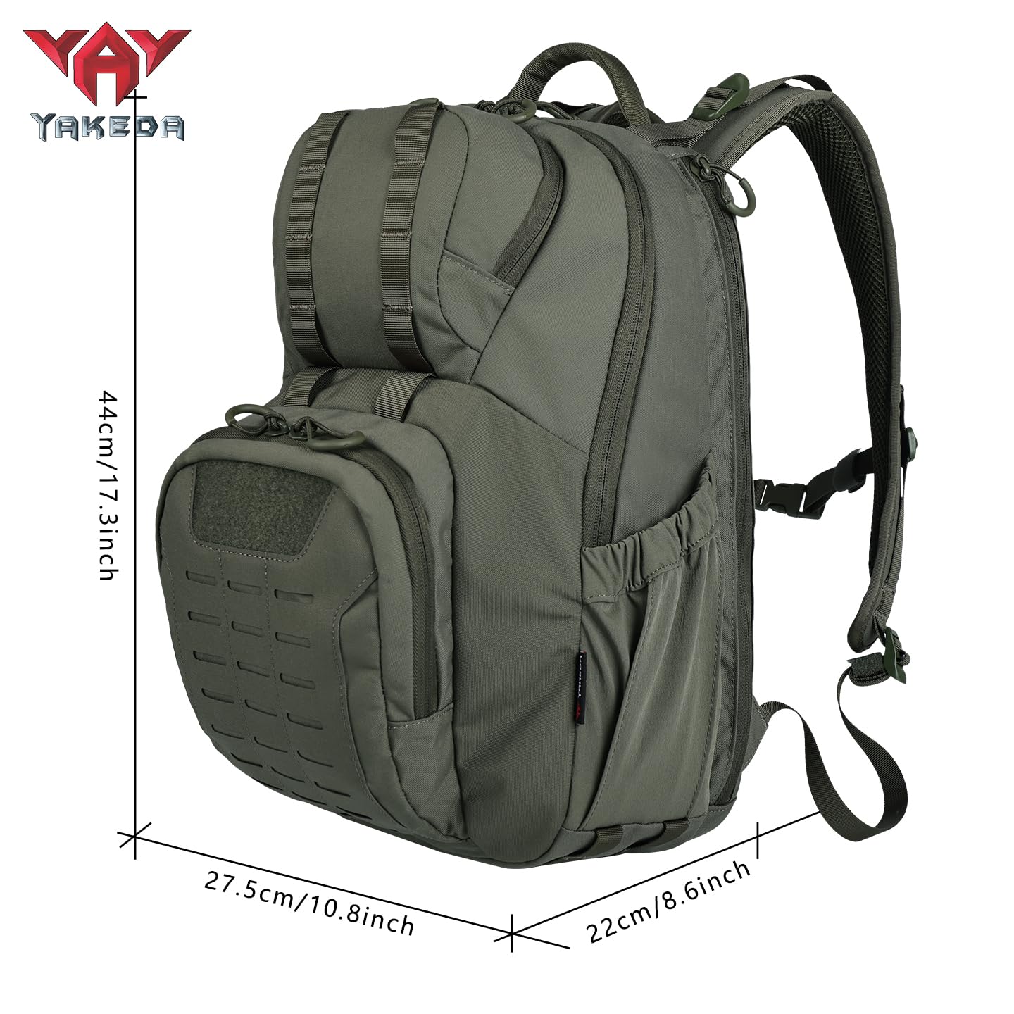 vAv YAKEDA 500D NylonTactical Military Backpack for Men,Fit 12.6-15.6 inches Laptop, Daily Bag for Hiking,hunting,running (Green)