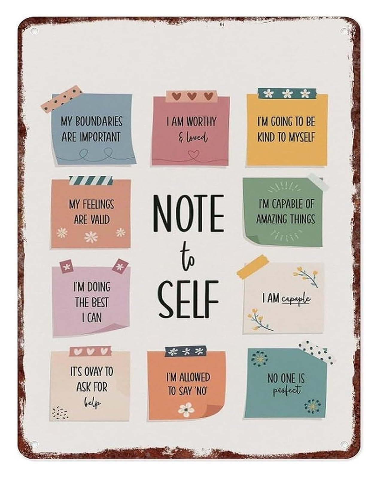 XHAJCSJWGD Motivational Self Affirmation Notes Quote Metal Tin Sign Wall Plaque for Home Office Bedroom 8 X 12 in