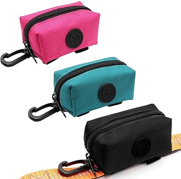 SLOSN 3 Pack Pet Waste Bag Dispenser with Zippered Portable Dog Poop Bag Holder, Great Accessory for Walking, Running with Dog RoseRed Green Black