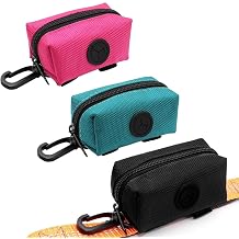 SLOSN 3 Pack Pet Waste Bag Dispenser with Zippered Portable Dog Poop Bag Holder, Great Accessory for Walking, Running with Dog RoseRed Green Black