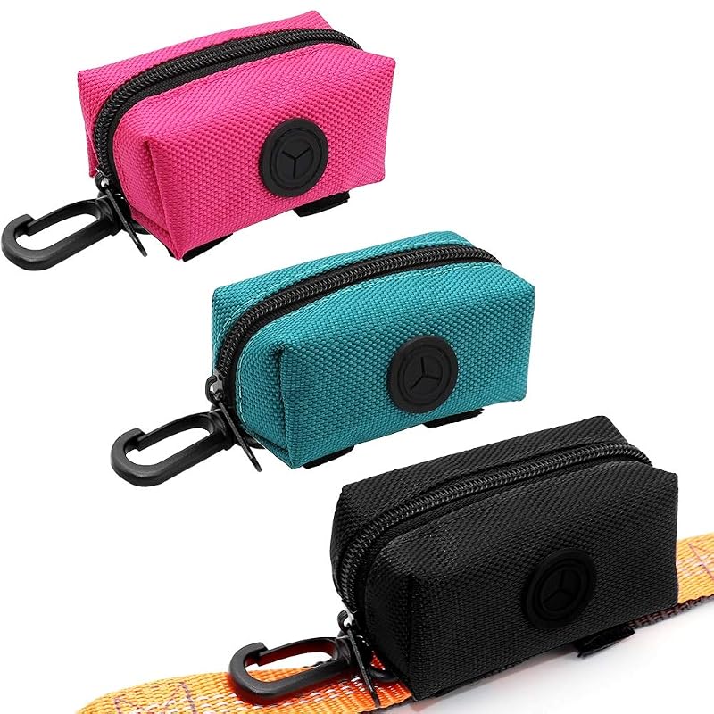 Bolsa Porta-Sacos para Fezes de Cães em Nylon com Zíper e Gancho SLSON, RoseRed Green Black, Pacote com 3
