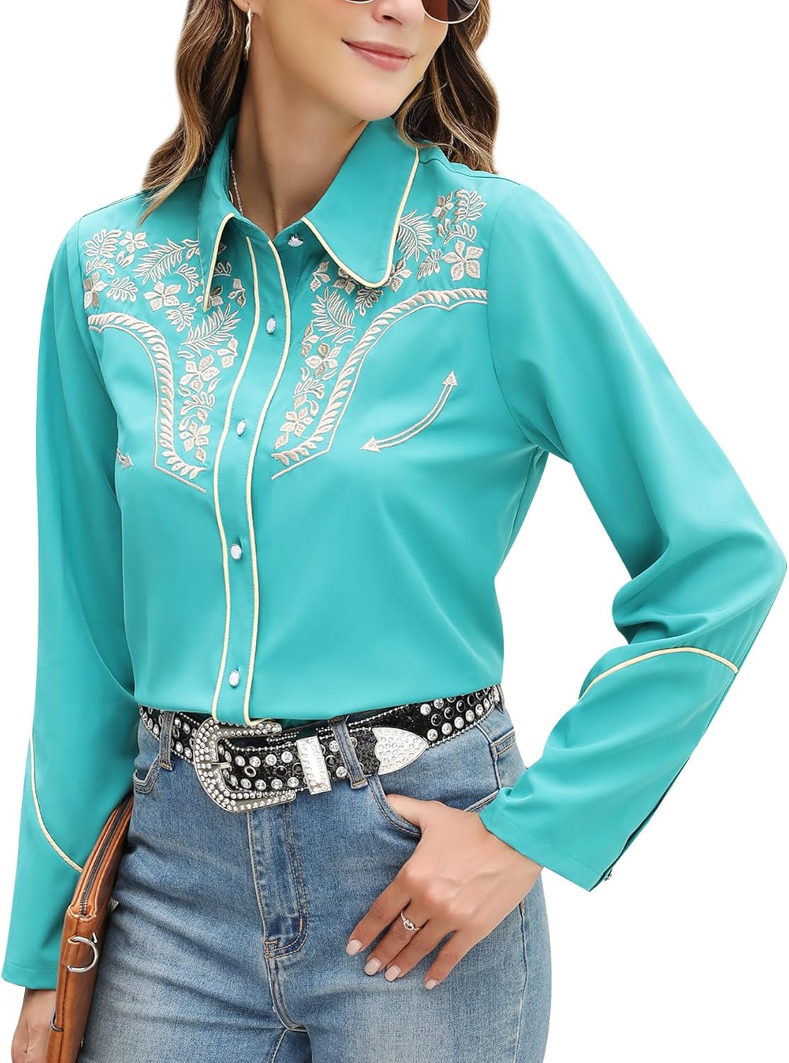 Western Shirts for Women Embroidered Long Sleeve Floral Button Up Rodeo Cowgirl Show Wear Ladies Clothes