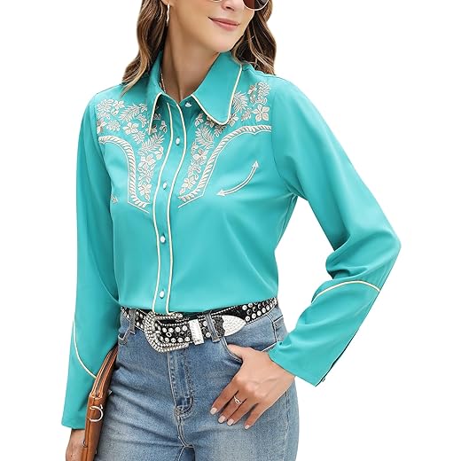 Western Shirts for Women Embroidered Long Sleeve Floral Button Up Rodeo Cowgirl Show Wear Ladies Clothes