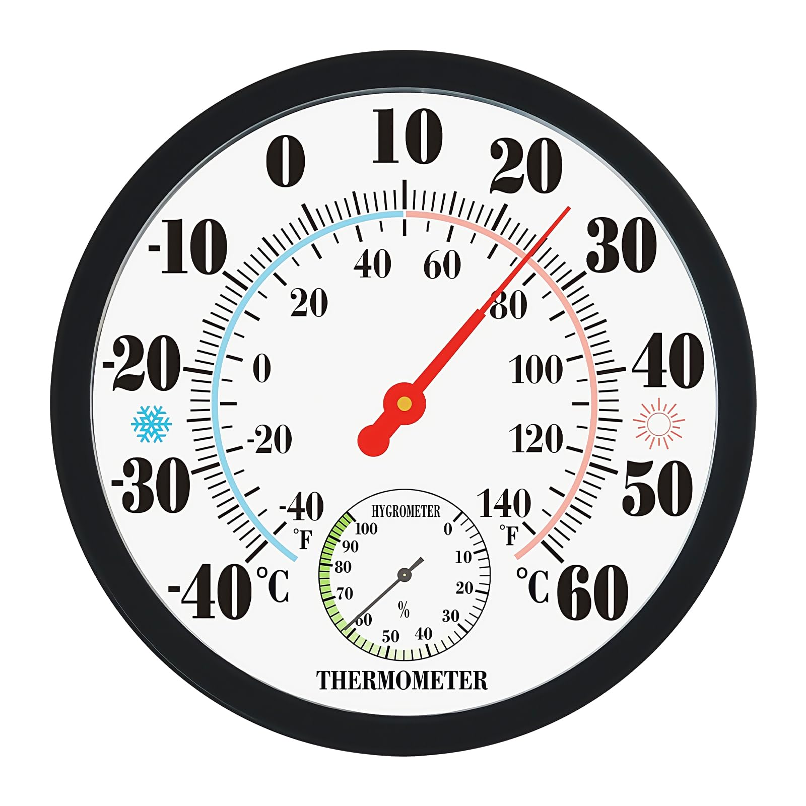 Termómetro interior y exterior: 25 cm, termómetro e higrómetro montado en la pared, higrómetro de invernadero de alta precisión para casas, invernaderos, jardines