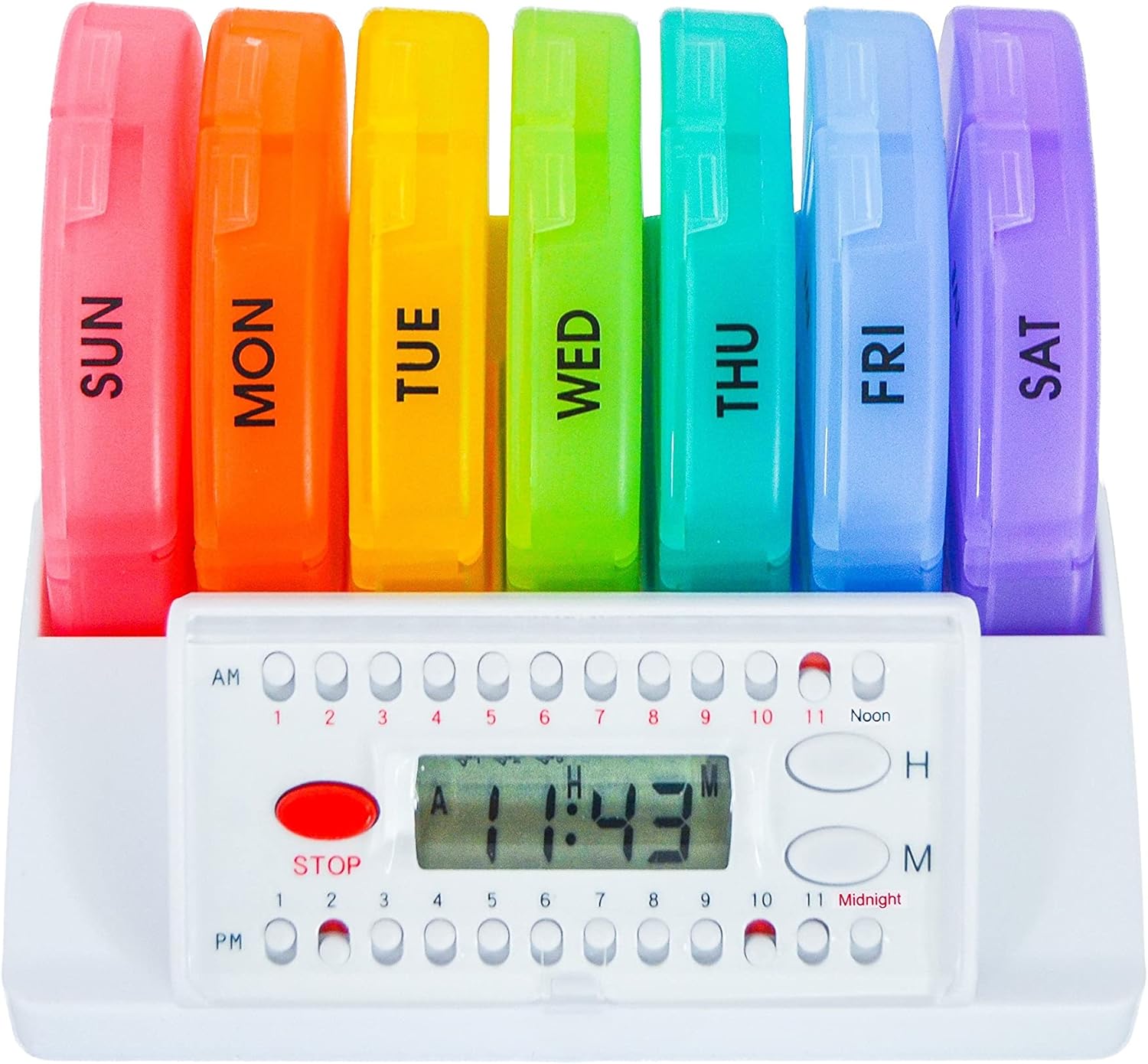 e-Pill 4 Times a Day x 7 Day Weekly Pill Organizer, Vitamin and Medicine Pill Box Reminder – with Timer